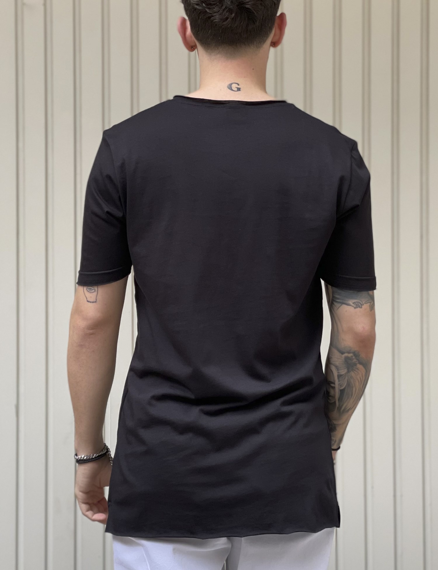 NDC ανδρικό μαύρο ασύμμετρο T-shirt με ραφή 232917 φωτογραφία